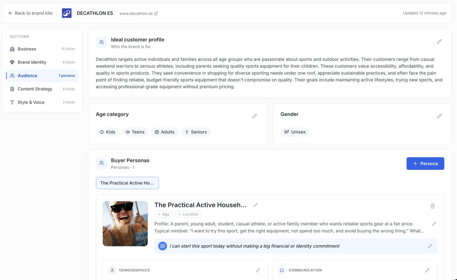 Edit your voice in one place; it propagates to every workflow that uses it.